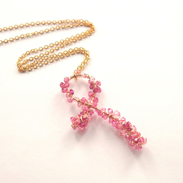 Pink Ribbon LUXE Gold Awareness Necklace breast cancer survivor