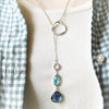Gold Lariat Necklace - drops of blue