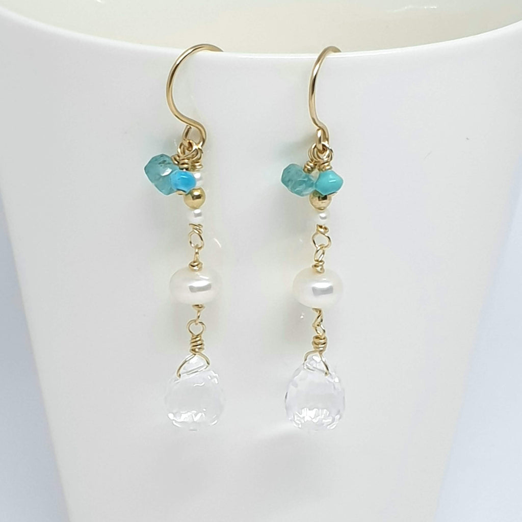 turquoise pearl gold earrings