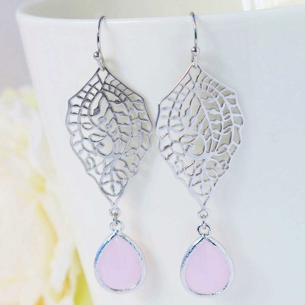 pink silver earrings wedding bridal jewelry
