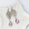 Silver Paisley Filigree Lavender Drop Earrings