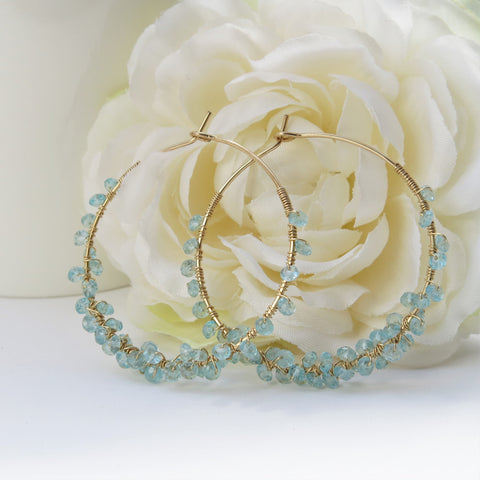Blue Apatite Wrapped Goldfilled Hoops