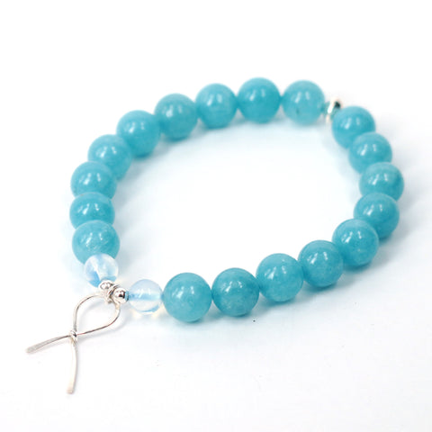 Blue Ribbon Awareness Bracelet (Aquamarine)