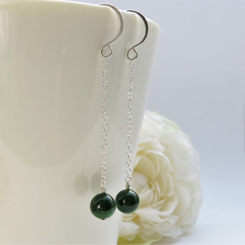Chrome Diopside silver long chain earrings