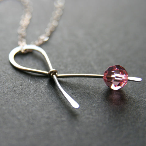 Pink Ribbon Breast Cancer Necklace . HOPE