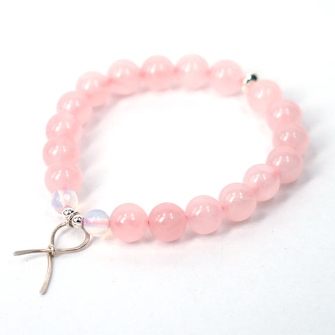 Pink Ribbon Awareness Bracelet (Rose Quartz)
